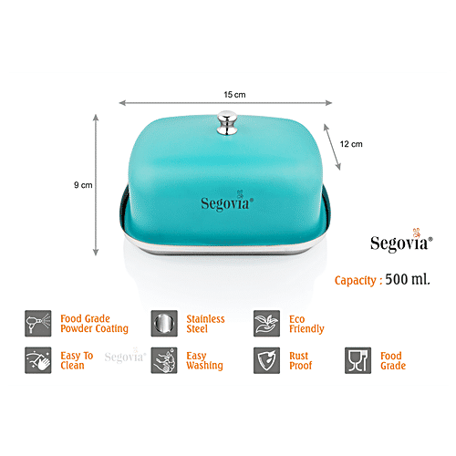 Segovia Stainless Steel Butter & Cheese Dish With Lid - Rustproof, For Fridge & Dinning Table, Teal, 500 ml (1 pc) 