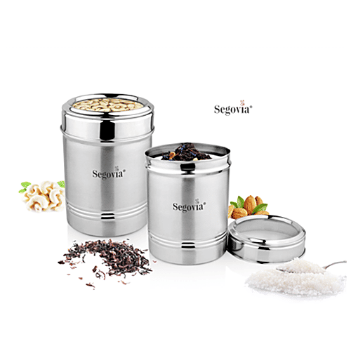 Segovia Stainless Steel Kitchen Canister/Storage Container With Lid - Rustproof, Large & Small, 2 pcs  