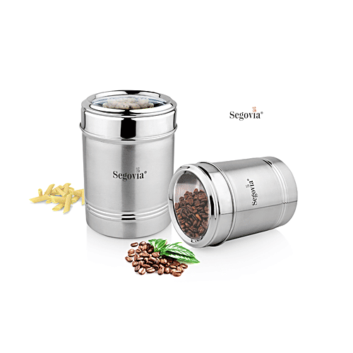Segovia Stainless Steel Kitchen Canister/Storage Container With Lid - Rustproof, Large & Small, 2 pcs  