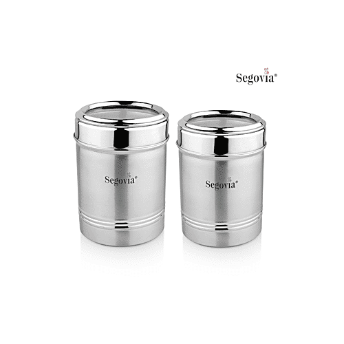 Segovia Stainless Steel Kitchen Canister/Storage Container With Lid - Rustproof, Large & Small, 2 pcs  