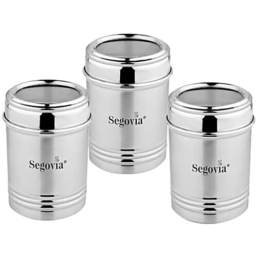 Segovia Stainless Steel Kitchen Spice Canister/Masala Jar With Lid - Rustproof, Silver, 300 ml (Set of 3)