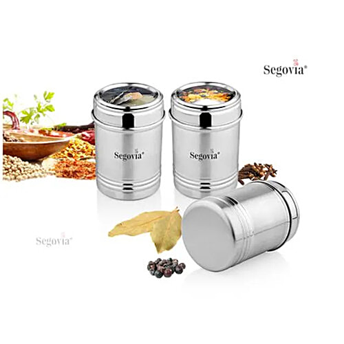 Segovia Stainless Steel Kitchen Spice Canister/Masala Jar With Lid - Rustproof, Silver, 300 ml (Set of 3)