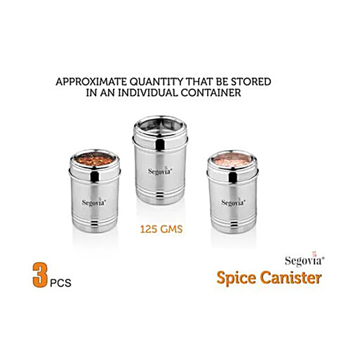 Segovia Stainless Steel Kitchen Spice Canister/Masala Jar With Lid - Rustproof, Silver, 300 ml (Set of 3)