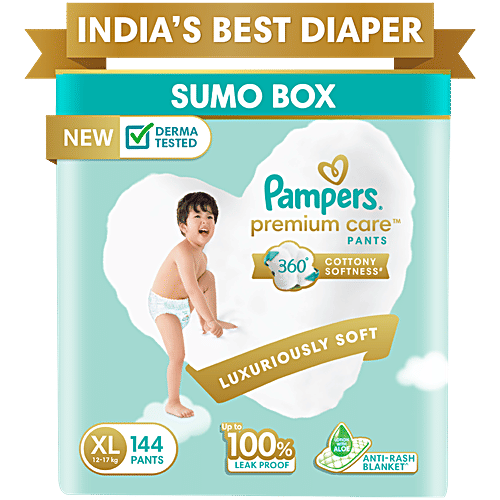 Pampers  Premium Care Pants - XL Extra Large Size Baby Diapers, Softest Ever Pampers Pants, 12-17 Kg, 144 pcs  