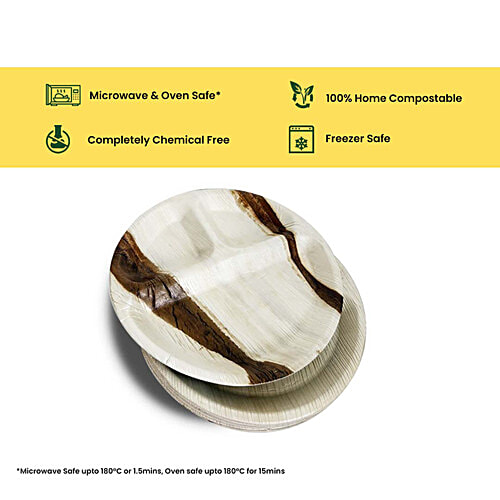 Envome 10'' Round Partition Areca Leaf disposable Plate - Eco-Friendly, Lightweight, Leakproof, Chemical Free, 6 pcs  