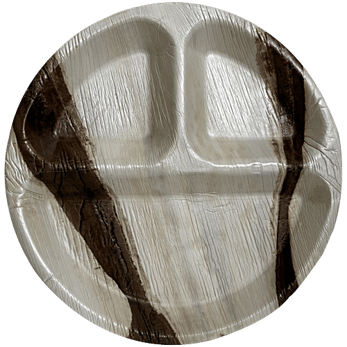 Envome 10'' Round Partition Areca Leaf disposable Plate - Eco-Friendly, Lightweight, Leakproof, Chemical Free, 6 pcs  