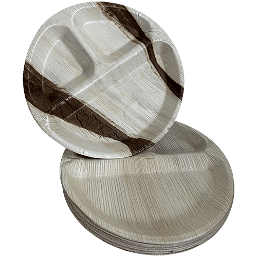 Envome 10'' Round Partition Areca Leaf disposable Plate - Eco-Friendly, Lightweight, Leakproof, Chemical Free, 6 pcs  