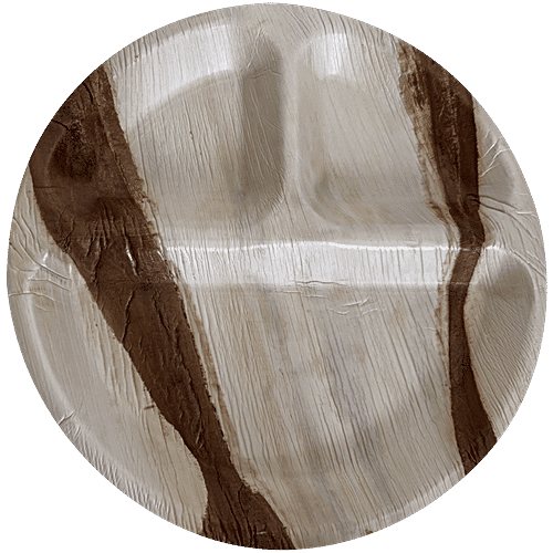 Envome 10'' Round Partition Areca Leaf disposable Plate - Eco-Friendly, Lightweight, Leakproof, Chemical Free, 6 pcs  