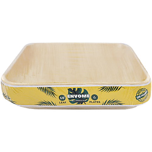 Envome 10'' Square Areca Leaf disposable Plate - Eco-Friendly, Lightweight, Leakproof, Chemical Free, 6 pcs