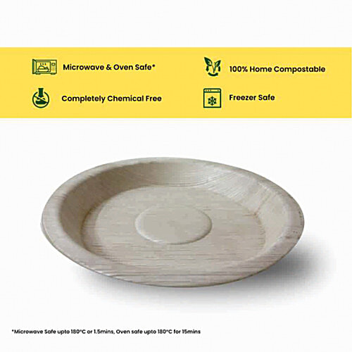Envome 8'' Round Areca Leaf disposable Plate - Eco-Friendly, Lightweight, Leakproof, Chemical Free, 6 pcs  
