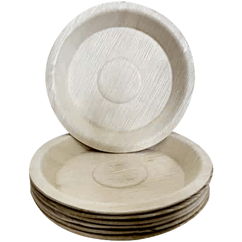 Envome 8'' Round Areca Leaf disposable Plate - Eco-Friendly, Lightweight, Leakproof, Chemical Free, 6 pcs  