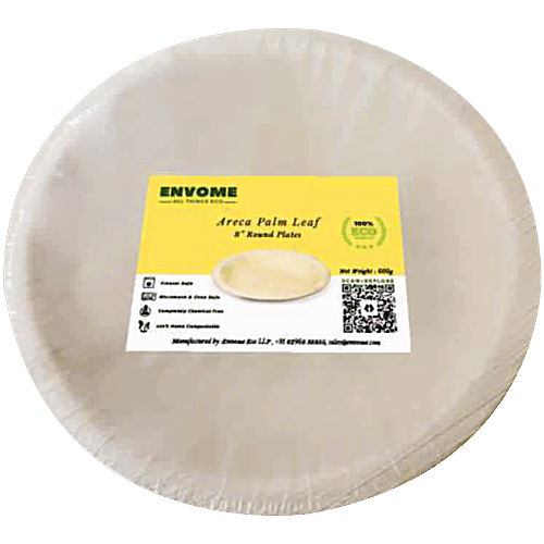 Envome 8'' Round Areca Leaf disposable Plate - Eco-Friendly, Lightweight, Leakproof, Chemical Free, 6 pcs  