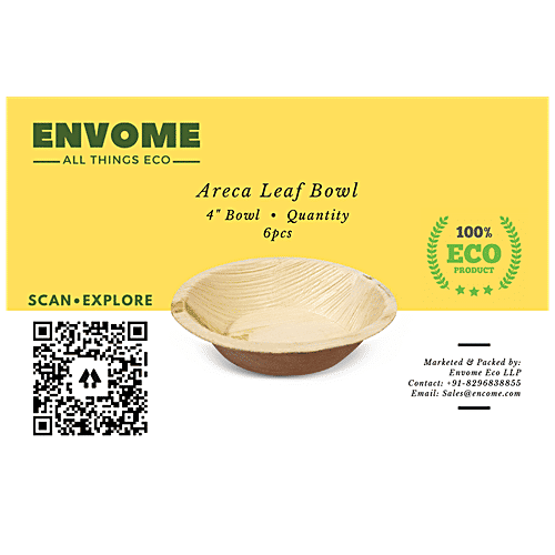 Envome 4'' Round Areca Leaf disposable Bowl - Eco-Friendly, Lightweight, Leakproof, Chemical Free, 6 pcs  Eco-Friendly
 Lightweight
 Leakproof
