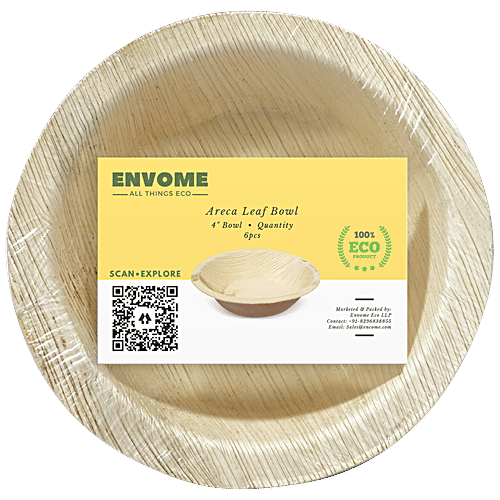 Envome 4'' Round Areca Leaf disposable Bowl - Eco-Friendly, Lightweight, Leakproof, Chemical Free, 6 pcs  Eco-Friendly
 Lightweight
 Leakproof