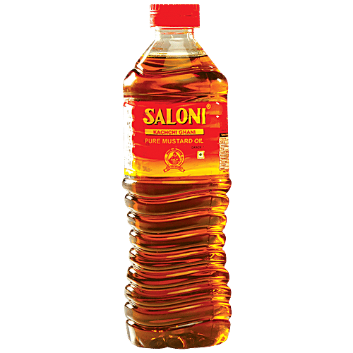 Saloni Kachchi Ghani Pure Mustard Oil - Enhances Flavour, Rich In Vitamins, Helps In Digestion, 1 L  