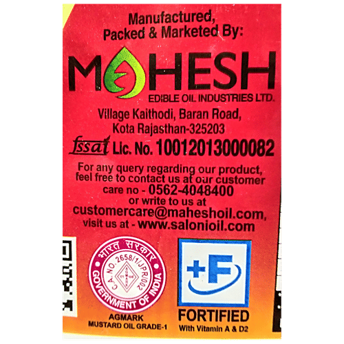 Saloni Kachchi Ghani Pure Mustard Oil - Enhances Flavour, Rich In Vitamins, Helps In Digestion, 5 l  