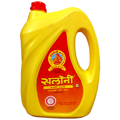 Saloni Kachchi Ghani Pure Mustard Oil - Enhances Flavour, Rich In Vitamins, Helps In Digestion, 5 l  