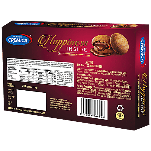 Cremica Happiness Inside Choco Filled Gourmet Cookies - Crispy & Crunchy, 200 g  