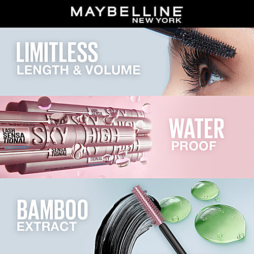 Maybelline New York Lash Sensational Sky High Mascara - With Bamboo Exrtact & Fibres, Waterproof, Lengthening, Volumizing, 6 ml Very Black 