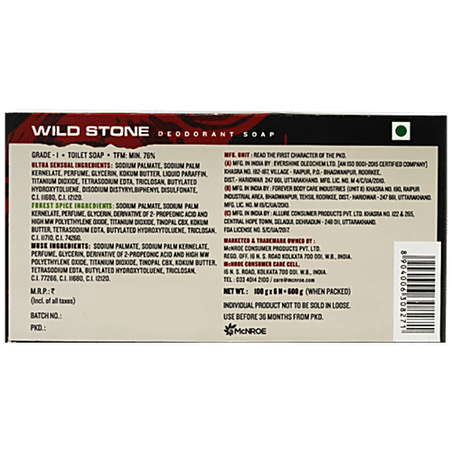 Wild Stone Deodorant Soap Combo - Ultra Sensual, Forest Spice & Musk, Long-Lasting Fragrance, 100 g (Pack of 6)