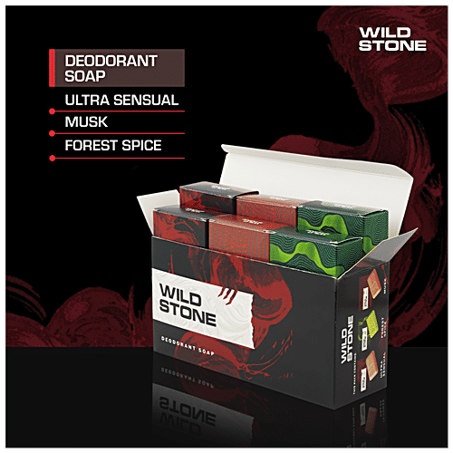 Wild Stone Deodorant Soap Combo - Ultra Sensual, Forest Spice & Musk, Long-Lasting Fragrance, 100 g (Pack of 6)