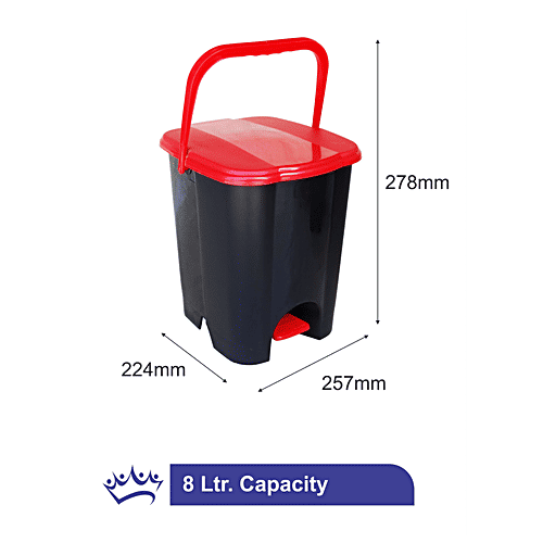 Princeware Garbage Bucket/Dustbin - Square, 100% Virgin Plastic, Strong & Durable, Small, Red, 8 L (1 pc) 