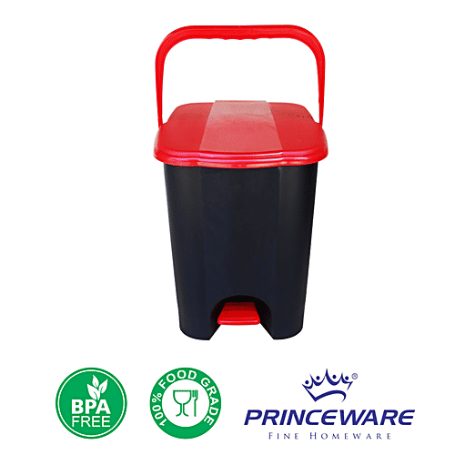 Princeware Garbage Bucket/Dustbin - Square, 100% Virgin Plastic, Strong & Durable, Small, Red, 8 L (1 pc) 