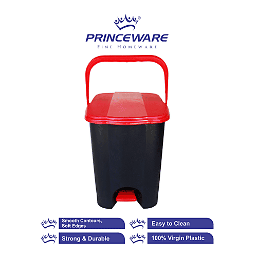 Princeware Garbage Bucket/Dustbin - Square, 100% Virgin Plastic, Strong & Durable, Small, Red, 8 L (1 pc) 