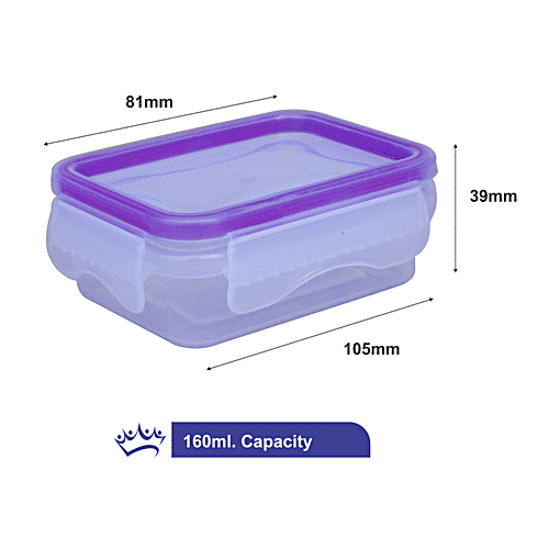 Princeware Click N Seal Rectangular Package Container - Plastic, Leak Proof, BPA Free, 160 ml (1 pc)