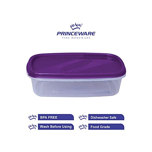 Princeware Store Fresh Rectangular Package Container - Plastic, Durable, BPA Free, Voilet, 475 ml