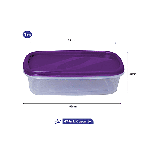 Princeware Store Fresh Rectangular Package Container - Plastic, Durable, BPA Free, Voilet, 475 ml