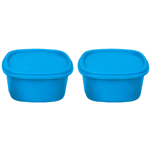 Princeware Store Fresh Square Container - Plastic, Dishwasher Safe, BPA Free, Blue, 650 ml (Set of 2) 