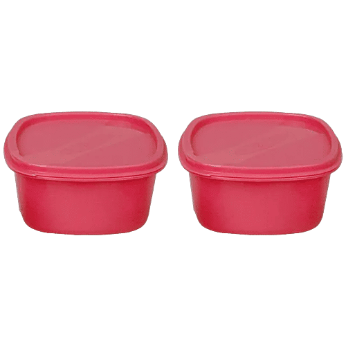 Princeware Store Fresh Square Container - Plastic, Dishwasher Safe, BPA Free, Pink, 650 ml (Set of 2) 