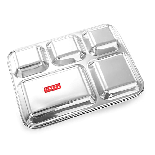 Hazel Stainless Steel Rectangle Dinner Plate/Bhojan Patra - With Square Holes, Silver, 1 pc  