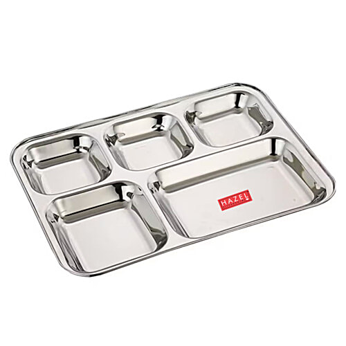 Hazel Stainless Steel Rectangle Dinner Plate/Bhojan Patra - With Square Holes, Silver, 1 pc  