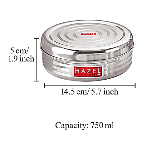 Hazel Stainless Steel SR Puri Dabba Food Container S9 - Food Grade, Durable, 750 ml  