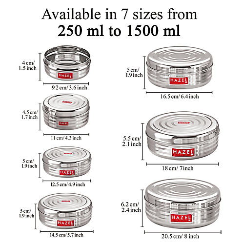 Hazel Stainless Steel SR Puri Dabba Food Container S9 - Food Grade, Durable, 750 ml  