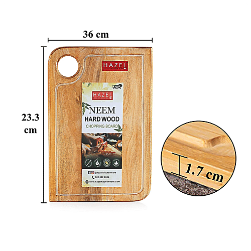 Hazel Neem Wooden Vegetable Rectangle Shape Chopping Board - 23 X 36 cm, 1 pc  