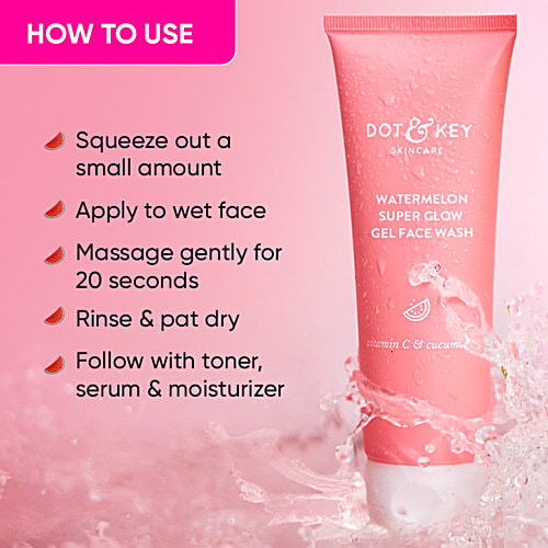 Dot & Key Watermelon Super Glow Facial Gel Cleanser - Visibly Brightens Skin, Unclogs Pores, 100 ml  