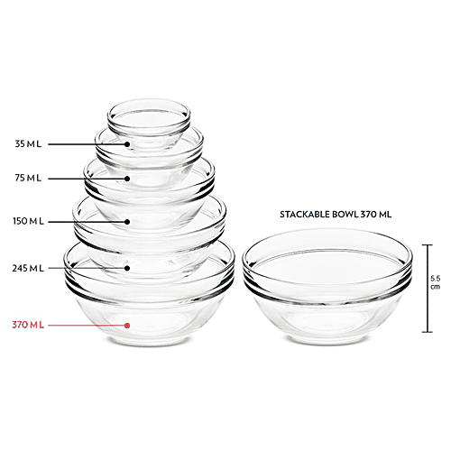 Buy Borosil Stackable Glass Bowl Set Transparent, Microwave Safe