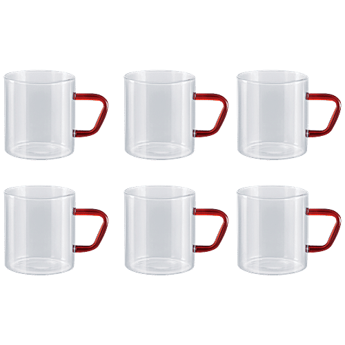 Buy Borosil Vision TeaNCoffee Mug Set Glass, Brown Handle