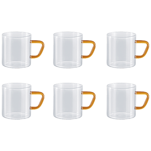 Buy Borosil Vision TeaNCoffee Mug Set Glass, Yellow Handle