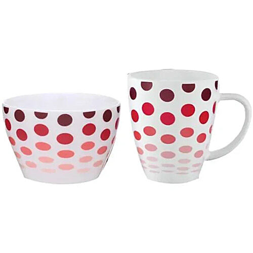 Larah by Borosil Mug & Bowl Breakfast Set - Polka, Red & White, 2 pcs
