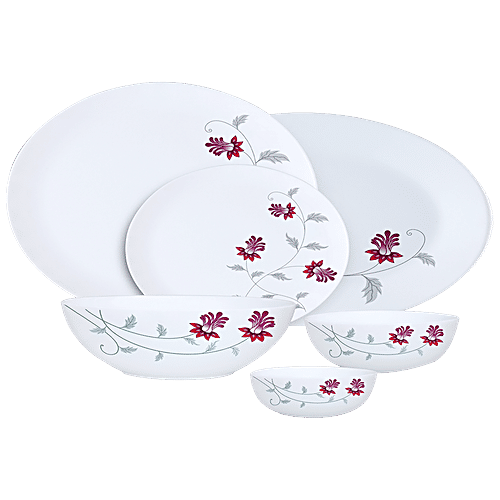 Buy Larah by Borosil Dinner/Crockery Set Opalware, Flower Pot, White