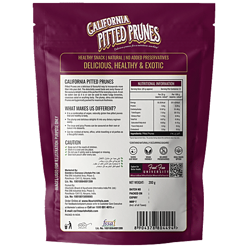 Nourishvitals California Pitted Prunes - Healthy Snack, No Added Preservatives, Rich In Fibre, 200 g