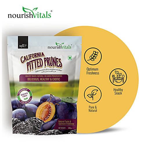 Nourishvitals California Pitted Prunes - Healthy Snack, No Added Preservatives, Rich In Fibre, 200 g