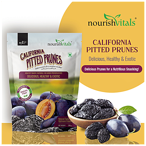 Nourishvitals California Pitted Prunes - Healthy Snack, No Added Preservatives, Rich In Fibre, 200 g