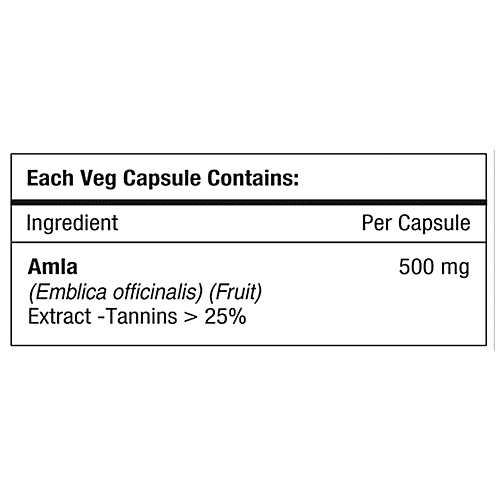 Nourishvitals Amla Vitamin C 500 mg Capsules - With Tannins > 25% Pure Herbs, Rich In Antioxidant, 60 pcs  
