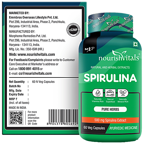 Buy Nourishvitals Spirulina Pure Herbs 500 mg Capsules Naturally