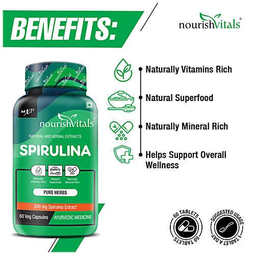 Buy Nourishvitals Spirulina Pure Herbs 500 mg Capsules Naturally